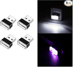 4 PCS USB LED Car Interior Atmosphere Lamp, Portable Mini LED Night Light, Plug-in USB Interface Trunk Ambient Lighting Kit, Universal Interior Accessories for Most Vehicles (White, Purple)