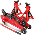 2 Ton (4000 lbs) Capacity Floor Jack Low Profile Garage Hydraulic Trolley Service Lift Floor Jack Combo with Ratchet Jack Stands for SUV, Car and Truck, Red