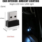2 PCS USB LED Car Interior Atmosphere Lamp, Portable Mini LED Night Light, Plug-in USB Interface Trunk Ambient Lighting Kit, Universal Interior Car Accessories (Ice Blue)