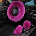 3Pcs Set Fashion Fluffy Fuzzy Wool Fur Soft Car Steering Wheel Cover with Handbrake Cover & Gear Shift Cover for Women/Girls/Ladies Auto Long Wool Accessories