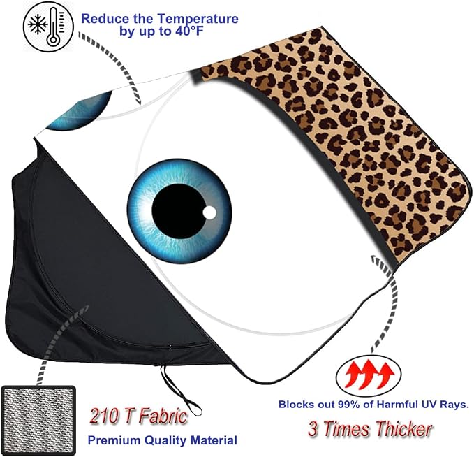 Windshield Sun Shades Car Sun Shade Protector Blocks UV Rays for Full-Size Sedan & SUV, Mid-Size SUV, Sports Cars, Wagon and Mid-Size Pickup Truck Car Accessories(Leopard Eyes, L)