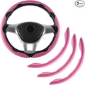 3pcs Carbon Fiber Anti-Skid Steering Wheel Cover, Waterproof & Segmented Butterfly Design, Universal 99% Vehicle Wheel Cover Protector, Car Interior Accessories (Pink-3pcs)