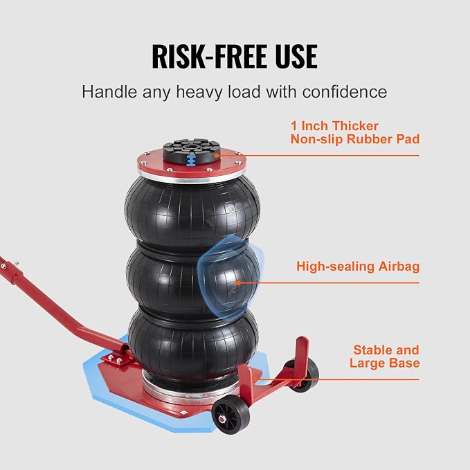 Air Jack, 3 Ton/6600 lbs Triple Bag Air Jack, Airbag Jack with Six Steel Pipes, Lift up to 17.7 inch/450 mm, 3-5 s Fast Lifting Pneumatic Jack, with Long Handles for Cars, Repair, (Red)