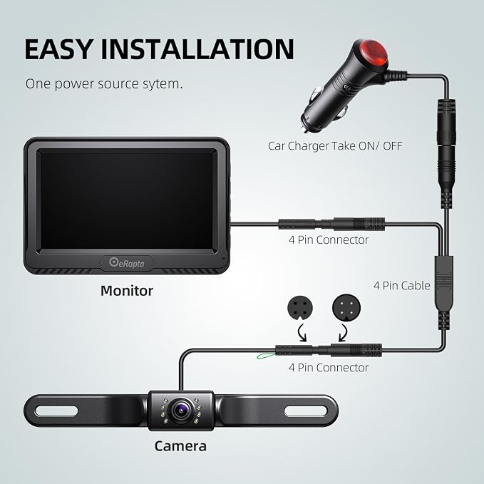 Backup Camera 4.3' HD 1080P Front Rear View Monitor kit IP69 Waterproof Night Vision DIY Grid Lines for Car Trucks RVs Tractors Bus Semi-Trailers Pickup A43