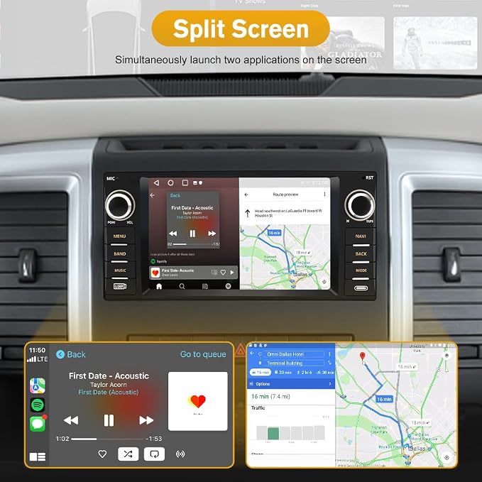 Car Radio Stereo for Dodge Ram 1500 2500 3500 2009 2010 2011 2012 Avenger Challenger 2008 2009 2010 2011 2012 2013 2014, 7 Inch Touch Screen with Wireless CarPlay Android Auto Backup Camera