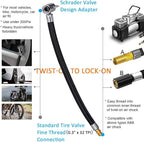 Locking Tire Chuck with Rubber Hose and Standard Tire Valve Fine Thread, Tire Inflator Pump Hose Adapter for Twist On Convert to Lock On Connection