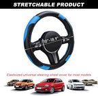 Car Steering Wheel Cover, 15 Inch Carbon Fiber Leather Stitching Color Steering Wheel Protector, Anti-Slip Elastic Breathable Steering Wheel Cover Stylish Decor for Most Cars (Black&Blue)