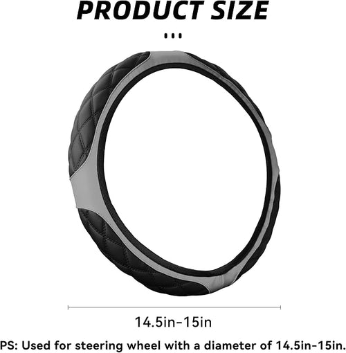 15 Inch Car Leather Steering Wheel Cover, Automotive Accessories Elastic Breathable Anti-Slip Soft Wheel Protector Fits Men and Women, Suitable for SUVs, Trucks, Vehicles and RVs (Gray)