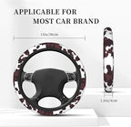 Brown Cow Print Neoprene Steering Wheel Cover for Men Women Anti-Slip Elastic Steering Wheel Protective Cover 15in Universal Car Accessories Fit Cars, SUVs, Auto
