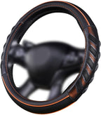 car Steering Wheel Cover Faux Leather Massage Universal fit 3D Honeycomb Hole Anti-Slip Sporty 15 Inches (Orange Black)