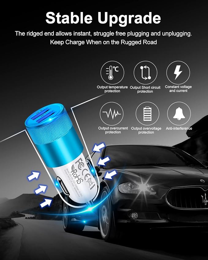 Cigarette Lighter Adapter, USB Car Charger Fast Charging Dual-Port Cargador | Car Phone Charger for iPhone 17e 17 16 15 14 13 12 SE 11Pro Max X XR XS Max Plus, Samsung Galaxy S25 S24 S23 S22 S21 S26 A17