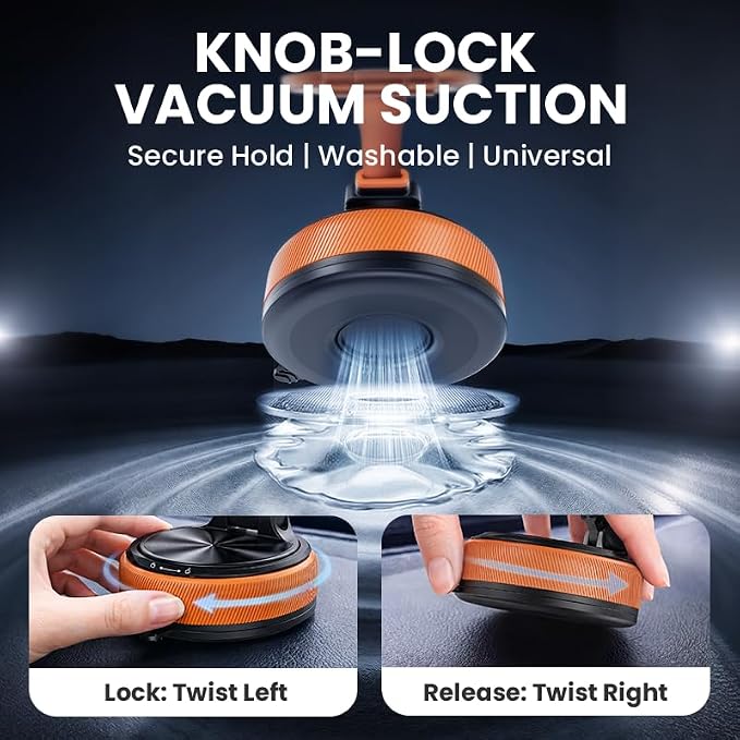 Magnetic Car Phone Mount, 2-in-1 Detachable Ring Stand for Desk & Dashboard, 360° Triple Axis Windshield Holder, N52 Strong Magnet, Universal Fit, Includes 2 Metal Plates, (orange)