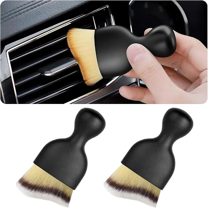 2PCS Car Interior Detailing Brush with Dust Cover, Auto Soft Hair Cleaning Brushes, Scratch Free Curved Dirt Collectors, for Vehicle Dashboard Air Conditioner Vents Leather (3 Colors/2PCS)