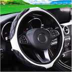 15 Inch Car Leather Steering Wheel Cover, Automotive Accessories Elastic Breathable Anti-Slip Soft Wheel Protector Fits Men and Women, Suitable for SUVs, Trucks, Vehicles and RVs (White)