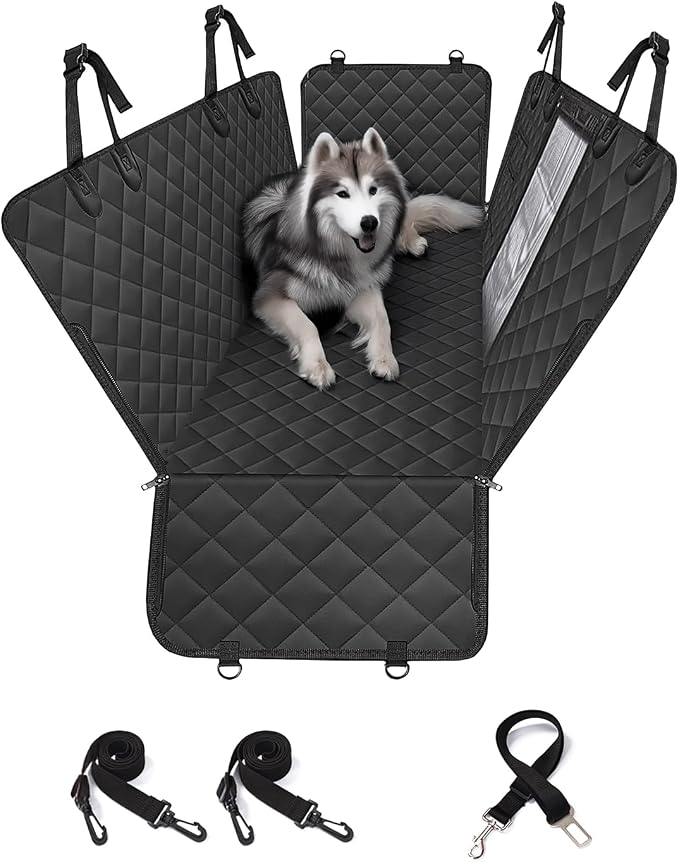 Dog Car Seat Cover for Back Seat, 600D Heavy Duty Waterproof & Scratch-Resistant for Car with Side Flap, Pet Back Seat Covers for Car with Seatbelt Black.