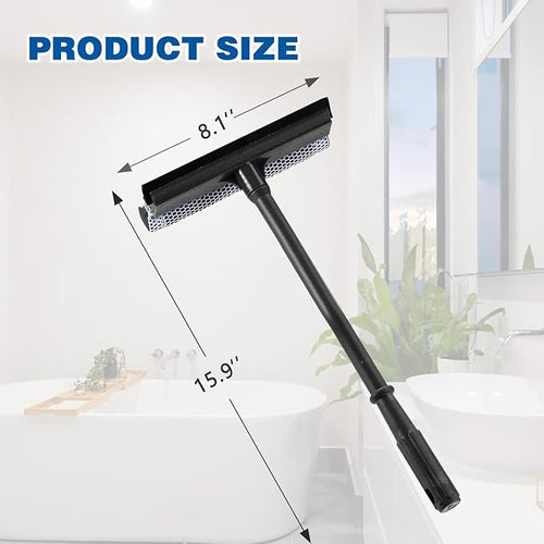 15.9" Plastic Handle Window Squeegee for Home, 2-in-1 Auto Window Cleaner with Sponge Car Windshield Squeegee for Gas Station, Shower, Glass & Outdoor