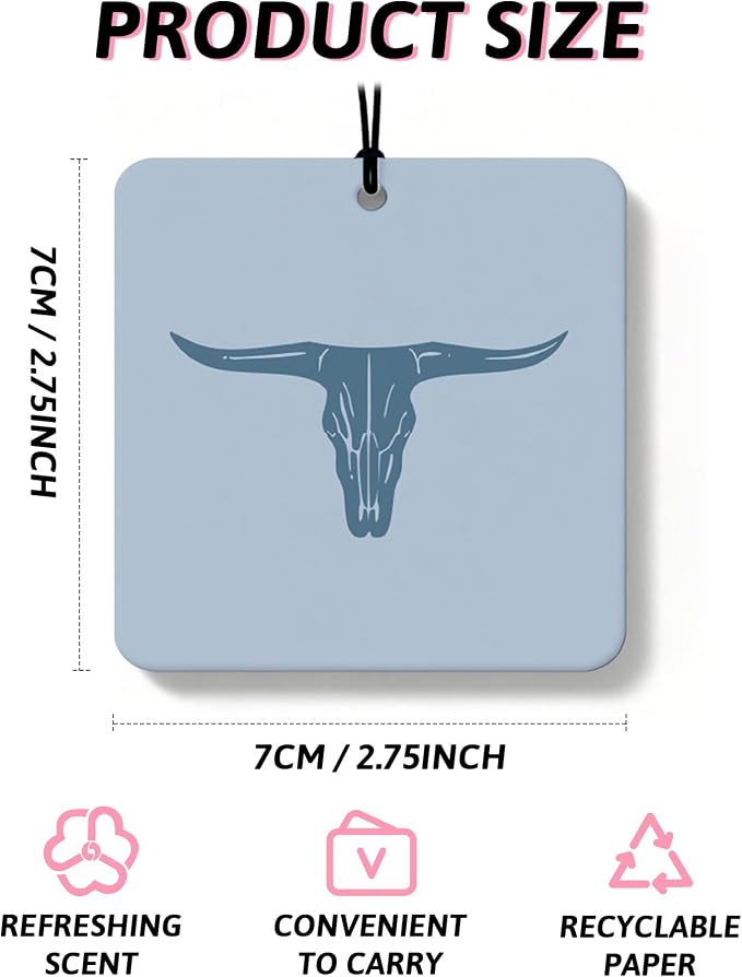 Dusty Blue Boho Western Orange Car Air Freshener 4 Pcs, Cow Skull Cactus Cowgirl Boots Square Hanging Air Freshener for Closet Drawer Books, Western Car Accessories Mirror Decor for Women
