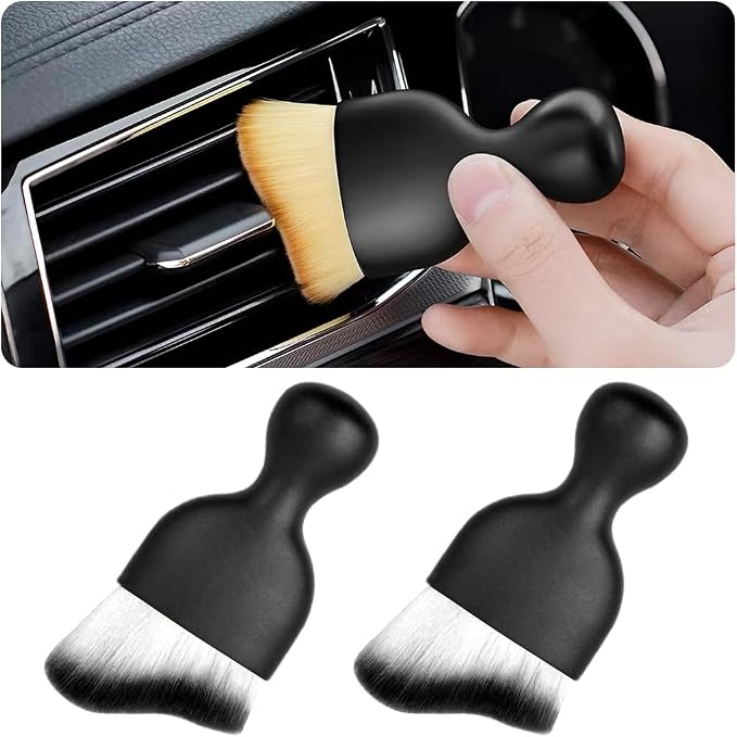 2PCS Car Interior Detailing Brush with Dust Cover, Auto Soft Hair Cleaning Brushes, Scratch Free Curved Dirt Collectors, for Dashboard Air Conditioner Vents Leather Computer (White/Black/2PCS)