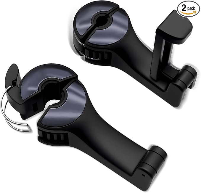 2PCS Car Headrest Hidden Hook, Purse Hook for Car, 2 in 1 Vehicle Back Seat Headrest Mobile Phone Holder, 360° Rotating Backseat Organizer for Handbag Clothes Grocery Fit Vehicles (Gun Copper)