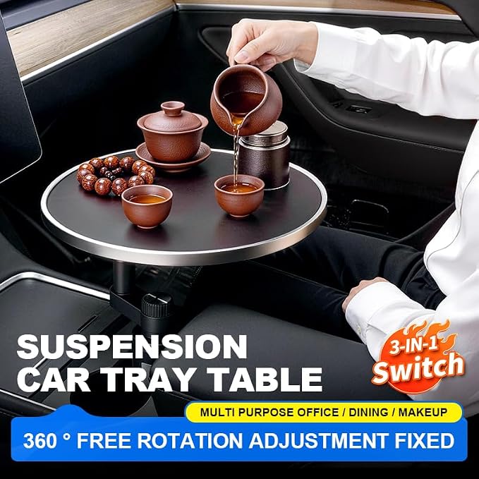 Car Cup Holder Tray, Center Console Mount Car Food Tray Table for Eating, 11 LBS Load Capacity Cup Holder Expander, Universal Car Tray for Drinks, Meals, Laptop, Fits Most Vehicles