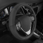 Perforated Microfiber Leather Steering Wheel Cover for Cars Trucks SUVs Vans, Sporty Racing Improved Grip Anti-Fatigue Ergonomic Design, Airbag Compatible - Fits Standard 15" Inch - Black