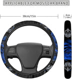 Car Steering Wheel Covers Universal 15 inch Fit Almost Car Blue Rose Steering Wheel Covers Comfortable Soft Sweat Absorbing Steering Wheel Stretch-on Protector Cover Auto Decoration