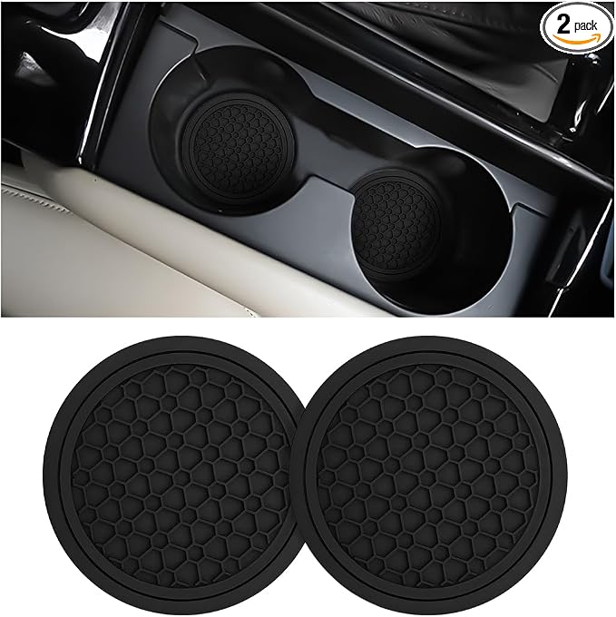Mandark 2PCS Car Cup Holder Coasters, 2.75 Inch Non-Slip Insert Water Bottle Holder Pads, Dustproof Automotive Interior Accessories Mat, Universal for Vehicles, Trucks, RVs and More(Black)