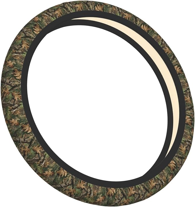 Universal 15-Inch Camouflage Steering Wheel Cover Durable Neoprene, Non-Slip & Breathable Protector for Cars, SUVs, and Trucks Forest Leaf Design