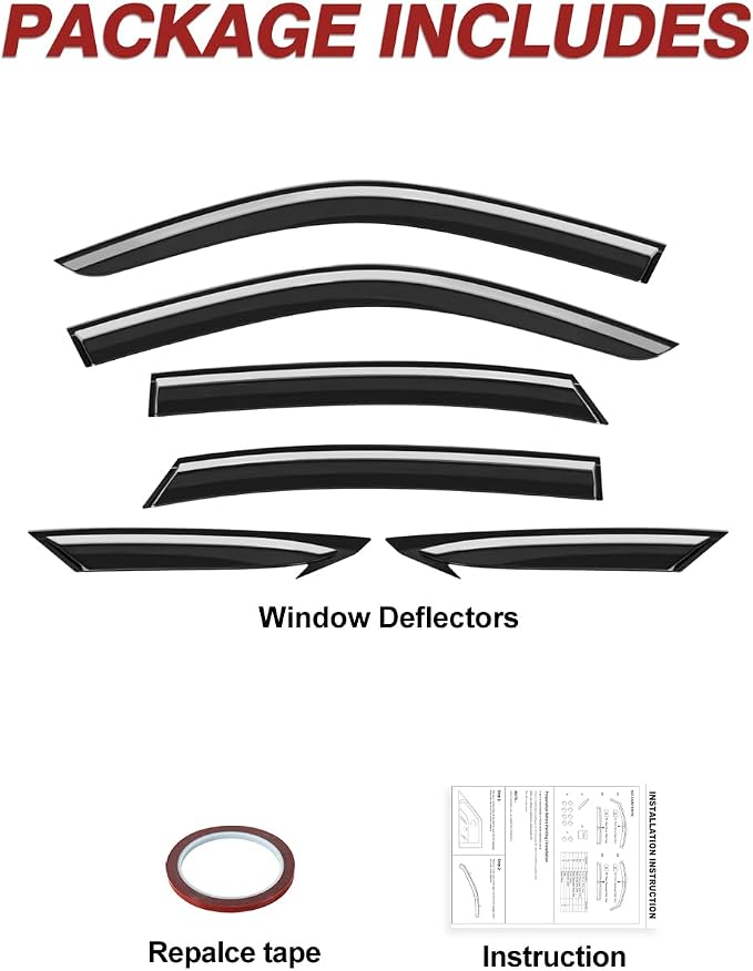 6pcs Outside-Mount Window Rain Guards Fit for 11th Gen Honda Civic Sedan 2022-2026 Full-Size, Extra Durable Window Visors Wind Deflector Dark Smoke Vent Shades Car Tape-on with Thicker