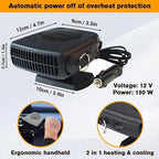 Dual Use Auto Heating & Cooling Fan 150W, Summer Fast Cold Air Blower, Car Windshield Defogger Defroster with Cigarette Lighter Plug for Small Vehicles