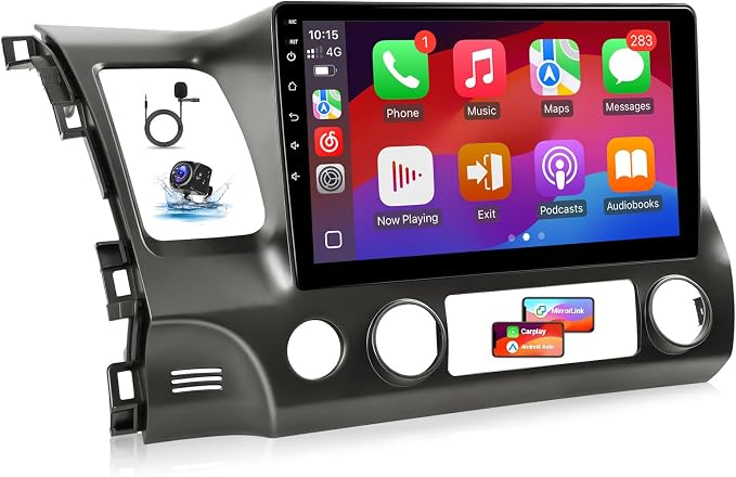 Car Radio for Honda Civic 2006 2007 2008 2009 2010 2011 with Apple Carplay Android Auto 2+32GB 10.1" Touch Screen Stereo for Honda Civic with in-Dash GPS, WiFi, BT, DSP, Backup Camera, MIC