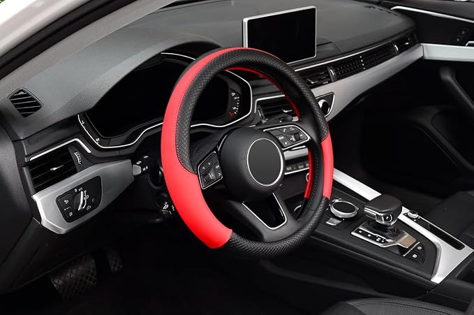 Steering Wheel Cover, Universal Fit 15 Inch Microfiber Leather Car Wheel Protector, Anti-Slip, Red