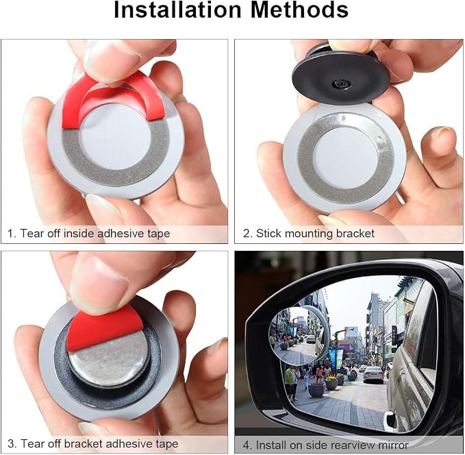 Blind Spot Mirror, 2 inch Rearview Convex Side Mirrors for Cars SUV Truck Van Stick on 3M Adhesive, Rear View HD Glass Frameless Sway Rotate adjustable Wide Angle 2PCS (Round)