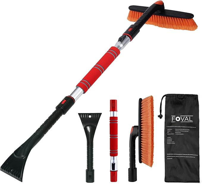 47.2" Extendable Snow Brush and Wider Ice Scraper (4.73" Width) with 360° Pivoting Brush Head, Snow Removal Tool Car Brush with Comfortable Foam Grip for Car Windshield, Trucks, SUVs