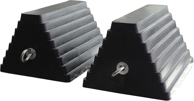 Rubber Wheel Chock 2 Pack, Large 10" x 8" x 6" Heavy Duty Tire Stop with Non Slip All Weather Grip, Oil Resistant Rubber Block with Steel Eyebolt for Vehicle and Trailer Safety (80681)