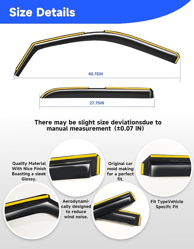 in-Channel Rain Guards Fit for Dodge RAM 2009-2018 Crew Cab/Dodge Ram 1500 Classic 2019-2024 Crew Cab, Window Rain Guards Visors Vent Visors Window Deflector Vent Shades Accessories
