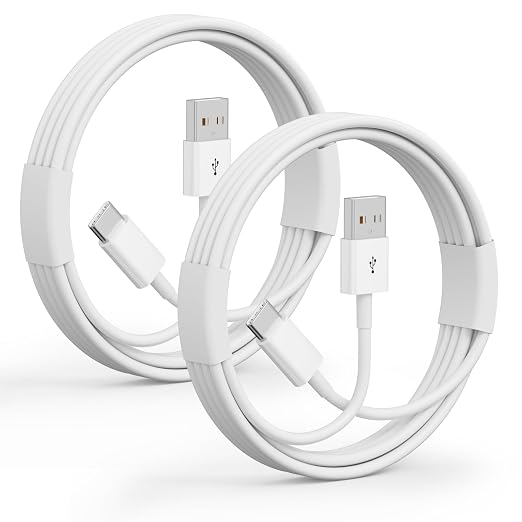 2Pack USB A to USB C Cable for iPhone 15/16/17 All Series, Type-C Car Charger 3A Fast Charging & 480Mbps Speed for iPad, Samsung Galaxy, Tablets, Laptops (White-3FT)