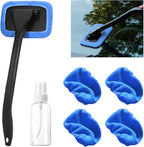 Car Windshield Cleaning Tool, Microfiber Vehicle Window Cleaner with 5 Washable Reusable Cloth Pad & 1 Spray Bottle, Automotive Glass Wiper Cleaning Kit Accessories, Universal Fit (Blue)