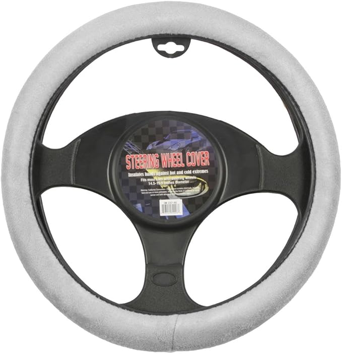 Ergonomic Leather Grip Steering Wheel Cover - Soft Plush Memory Foam Grip for Standard Size Wheels 14.5-15 inch Gray