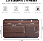 Sun Walker Car Sun Visor Organizer, Suede Leather Visor Storage Pouch Holder with Net Zipper, Multi-Pocket Vehicle Sunshade Organizer for Eyeglasses Card License Registration (Brown)