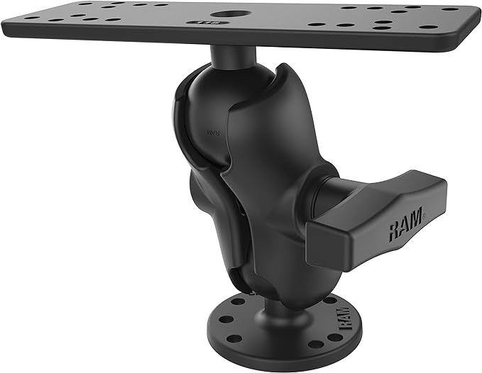 Marine Electronics Mount, C Size 1.5" Ball with Short Arm, Drill-Down Mount for Fish Finders & Chartplotters, 6.25" x 2" Plate RAM-111U-B