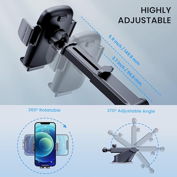 Car Phone Holder [Military-Grade Suction] Phone Stand for Car [Super Stable] Automobile Car Mount for iPhone Universal Accessories Air Vent Dashboard Windshield Mount Fit Vehicle Accessories
