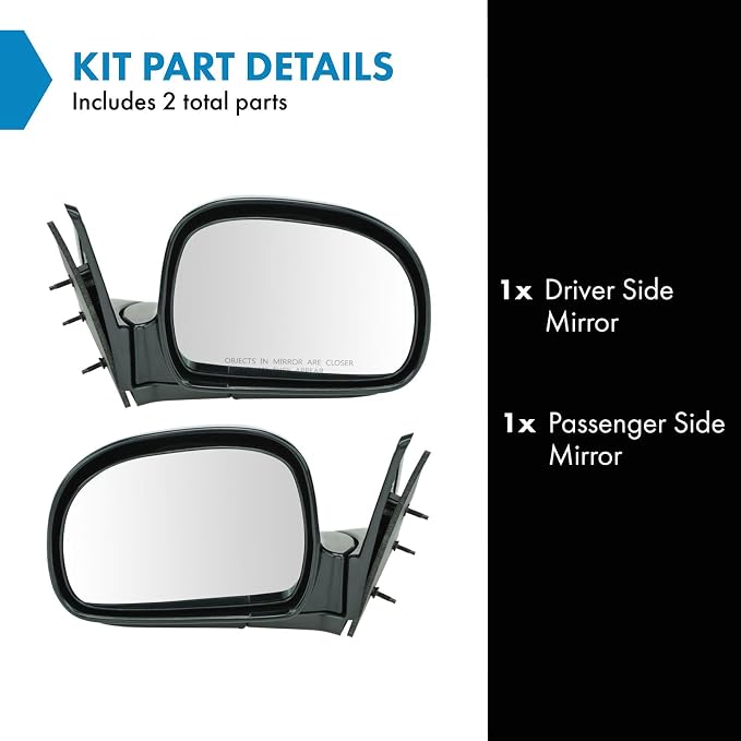 2 Piece Driver and Passenger Side Mirror Assembly Set Manual Adjustment Non-Heated No Memory Black Compatible with 1994-1997 Chevrolet Blazer S10 Pickup GMC S-15 Sonoma 1995-1997 GMC Jimmy