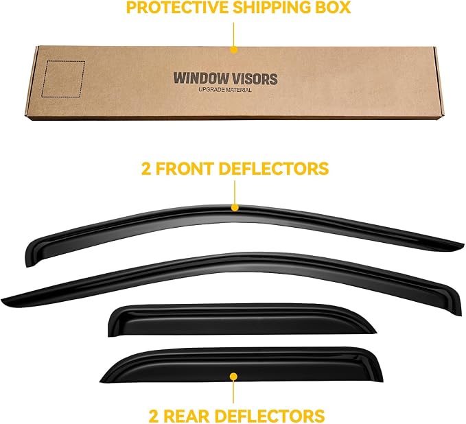 Window Visor for 2002-2008 Dodge Ram 1500 Quad Cab/Extended Cab/ 03-09 Dodge Ram 2500 3500, Out-Channel Rain Guards Shields Vent Deflector Shade Wind Dark Smoke,Outside-Mount, 4PCS