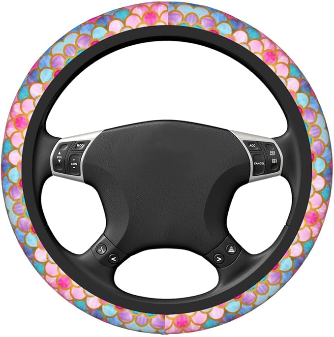Mermaid Fish Scale Steering Wheel Cover, Universal 15 Inch Colorful Neoprene Car Protector, Non-Slip & Breathable Wheel Sleeve for Most Cars, Sedans, SUVs, and Trucks