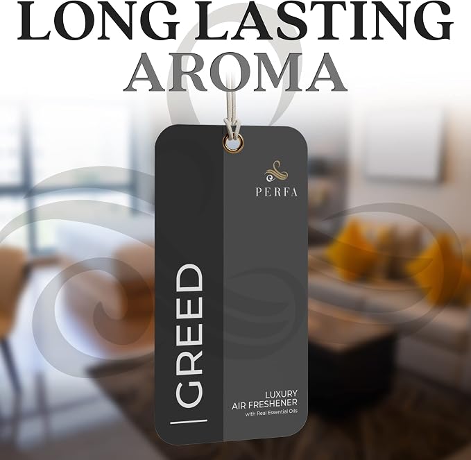 9PCS Greed Disposable Air Fresheners for Men | Long Lasting Car Air Freshener with Greed Fragrance | Lasts for 2 Weeks | Strong Car Perfume with Odor Eliminating Technology | by