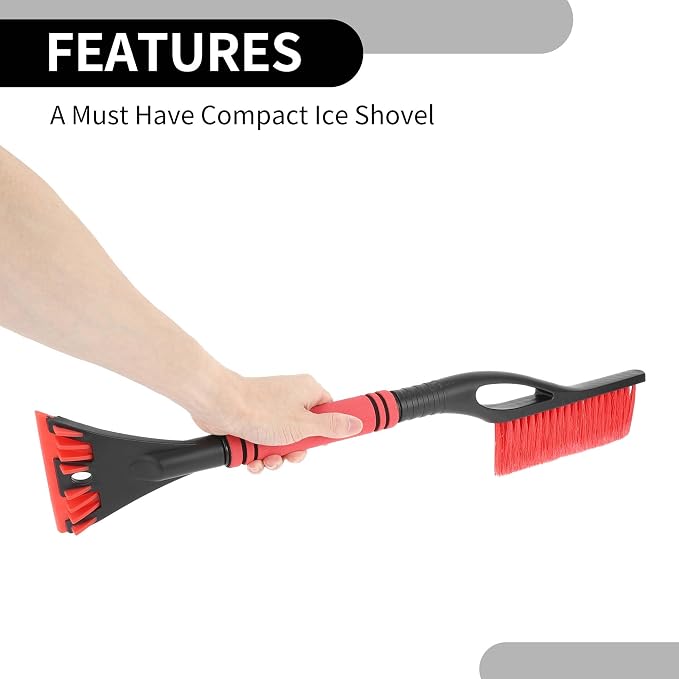 1pc 60x11cm Universal Car Ice Scraper Brush with Broom - SUV Snow Frost Remover for Car Truck RV Windscreen Side Window Anti Crash - Plastic Red Snow Shoveling Defrost Clearing