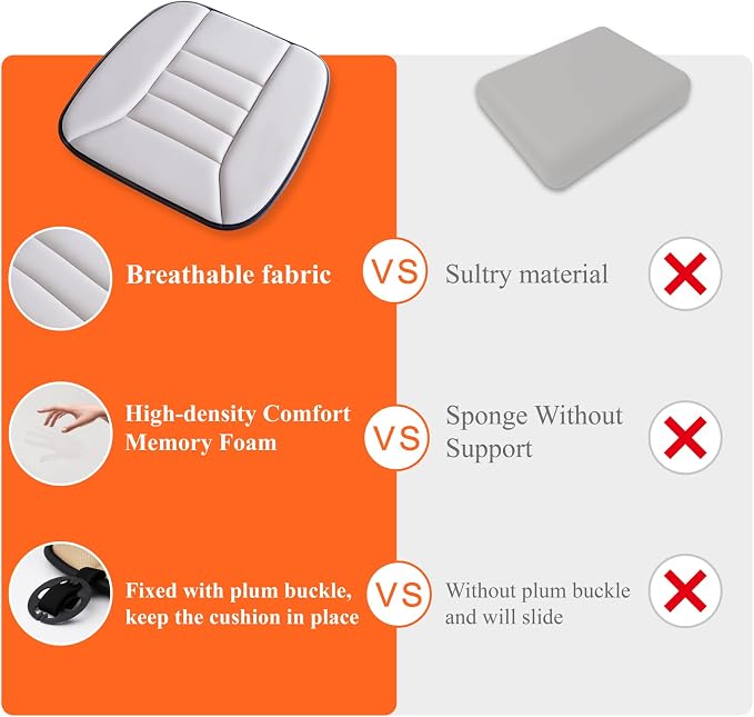 Car Seat Cushion with 1.2inch Comfort Memory Foam, Seat Cushion for Car and Office Chair (Gray)