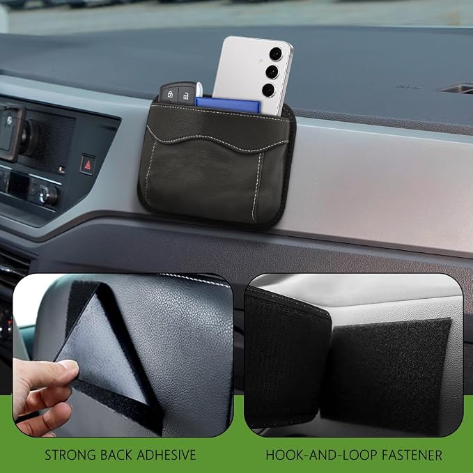 Car Seat Side Pocket Organizer, PU Leather Car Seat Gap Filler Bag, Car Seat Pocket Storage Bag for Phone, Keys, Sunglass, Wallet, Car Organizer Accessories for Seat, Door, Window (Black)