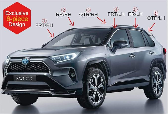 AUTOCLOVER Tape-On Rain Guards Window Visors 6 Pcs Set for Toyota Rav4 2019 2020 2021 2022 2023 2024 2025 / Window Deflectors, Out-Channel Vent Shades (Smoked)